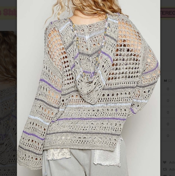 NWOT POL Boho Oversized Gray Purple Open Crochet Hoodie with Star Patch Pocket - Picture 5 of 7